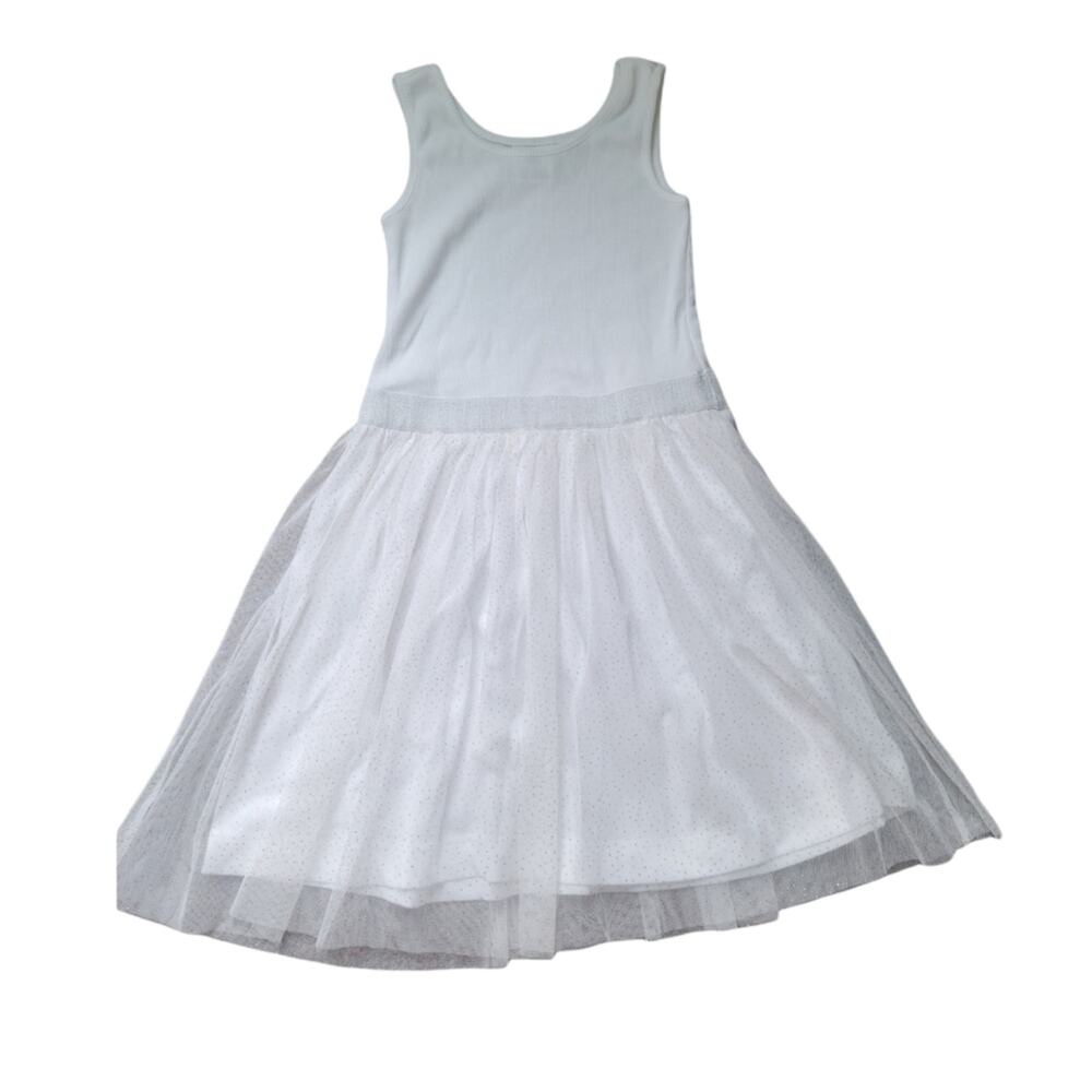 Girls Spotted Zebra Knit Sleeveless Tutu Tank Dress White Sparkle NWOT